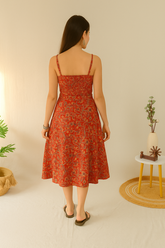 Aarna Ajrakh crop top β smocked back with steel adjustable straps β back view