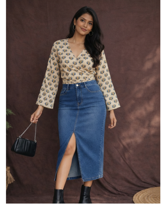 Neel Kamal Ajrakh Wrap Top