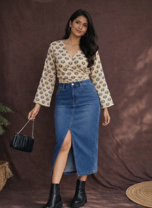 Neel Kamal Ajrakh Wrap Top