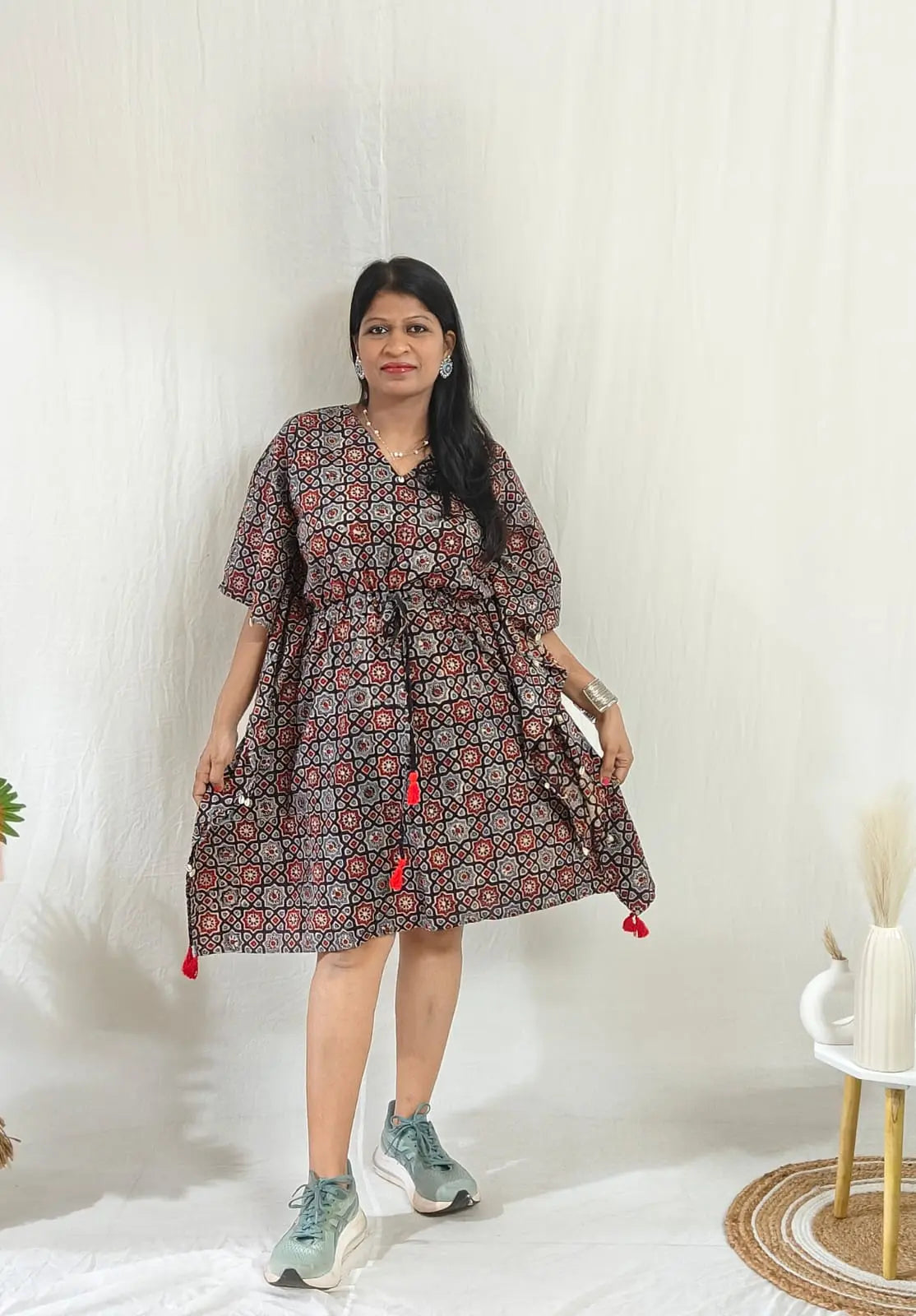 kaari Ajrakh Blockprint Kaftan in casual style with shell seam detailing