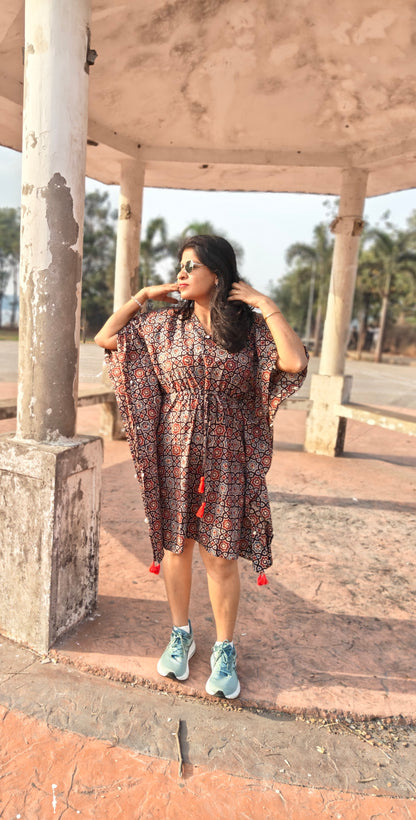 Casual cotton Kaari Ajrakh Blockprint Kaftan for relaxed everyday wear.