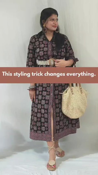 Kaashi Black Ajrakh Shirt Dress