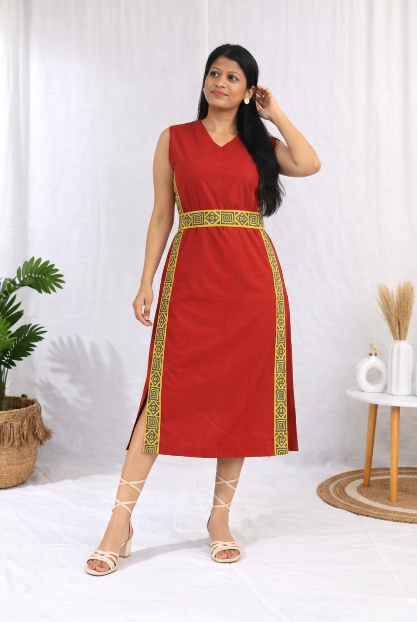 Rekha Red Blockprint Dress