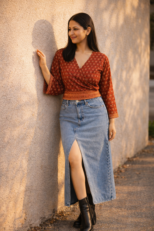 RED AJRAKH WRAP TOP