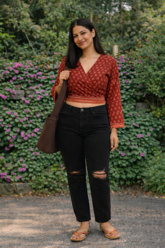RED AJRAKH WRAP TOP